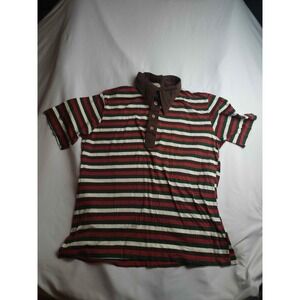 Vintage Kings Road Mens XL Striped Polo Shirt Brown Green Red Short Sleeve Retro